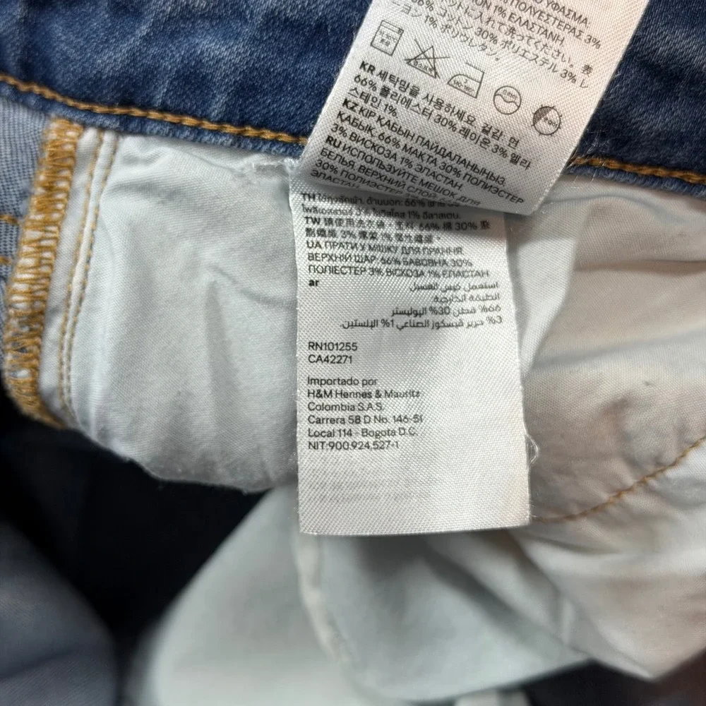 H&M Distressed Skinny Jeans Womens 8 Blue Good‎ Raw Hem Ripped Denim